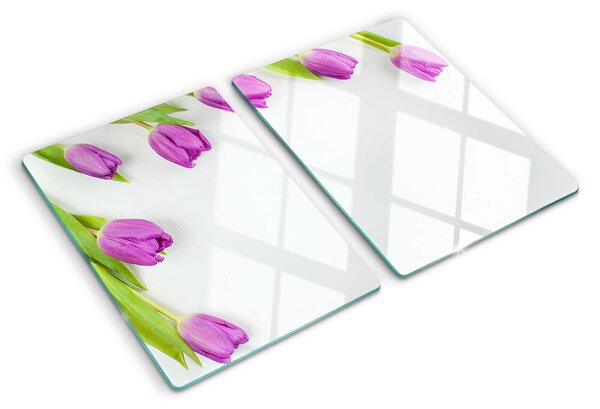 Üveg vágódeszka fényképpel Tulipánok fehér alapon