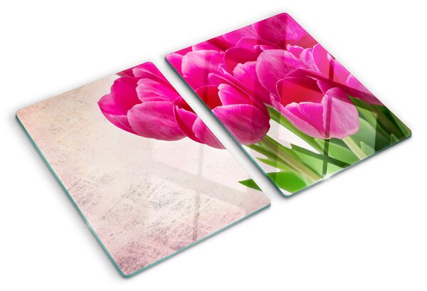 Üveg vágódeszka Tulipán virágok rózsaszín háttérrel