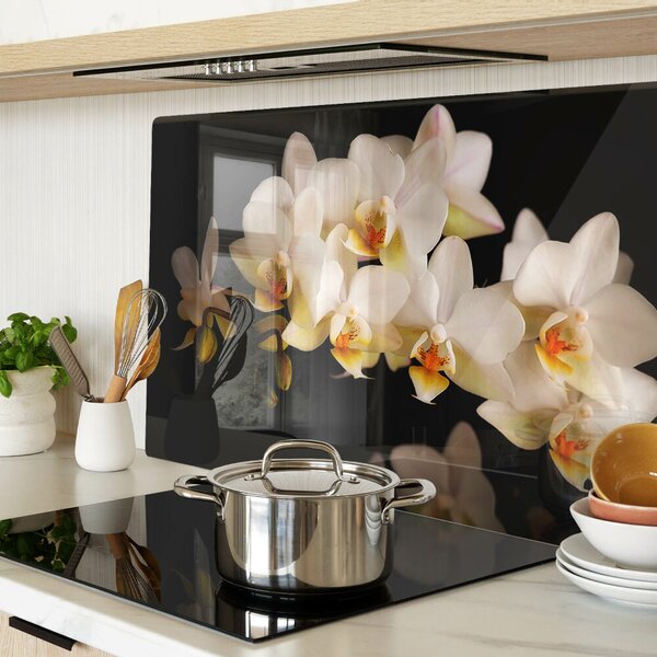 Edzett üveg vágódeszka Orchideák fekete háttéren