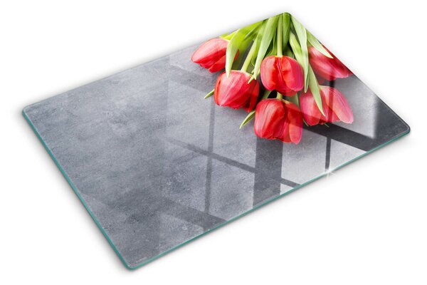 Edzett üveg vágódeszka Tulipánok szürke háttéren