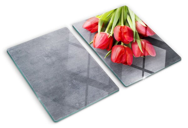 Edzett üveg vágódeszka Tulipánok szürke háttéren
