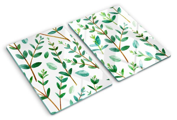 Üveg vágódeszka fényképpel Zöld levelek és gallyak