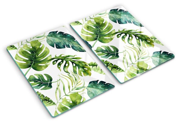 Üveg vágódeszka fényképpel Monstera levelek zöld árnyalatokban