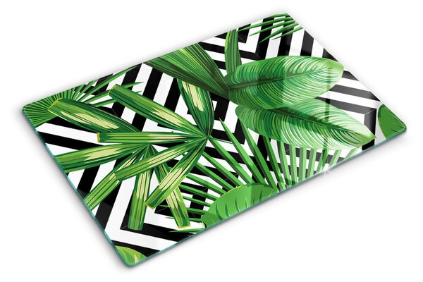 Üveg vágódeszka fényképpel Trópusi levelek csíkokon