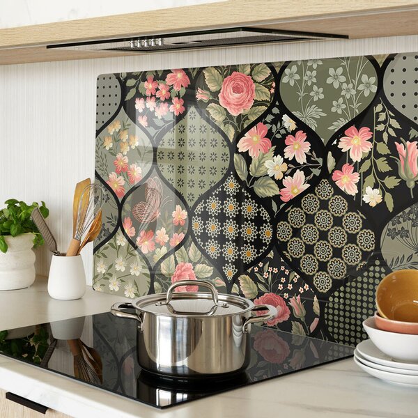Üveg vágódeszka Virágos patchwork geometrikus mintákkal