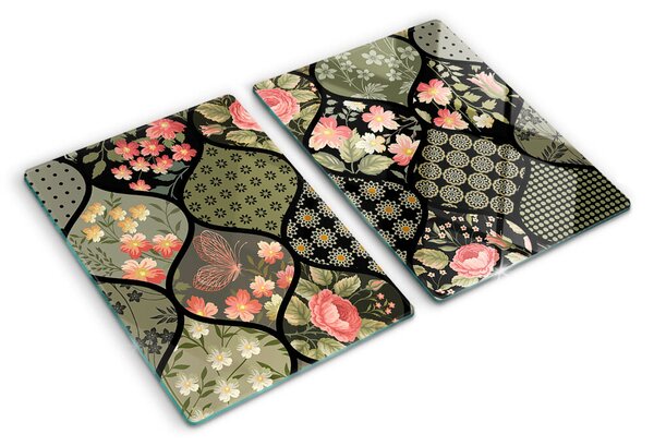 Üveg vágódeszka Virágos patchwork geometrikus mintákkal