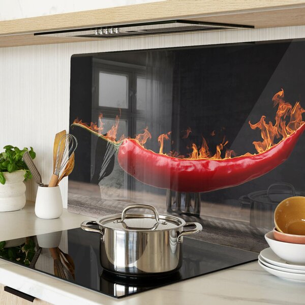 Üveg vágódeszka fényképpel Tűz és chili paprika