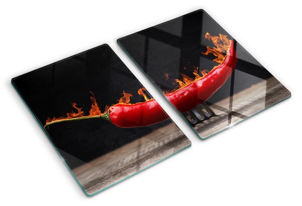 Üveg vágódeszka fényképpel Tűz és chili paprika