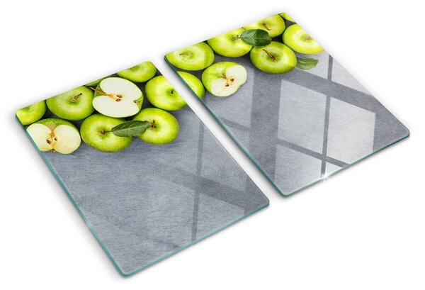 Üveg vágódeszka fényképpel Zöld alma szürke felületen
