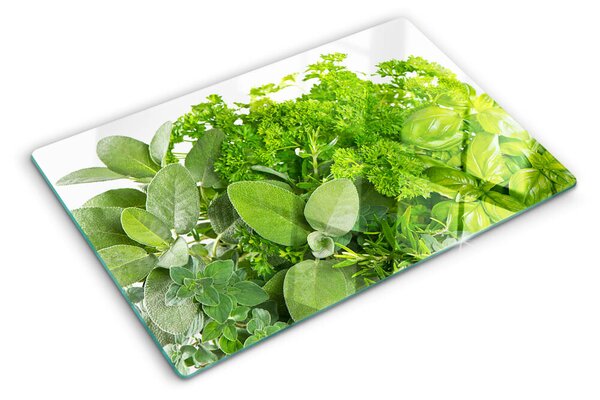 Edzett üveg vágódeszka Zöld fűszernövények és levelek