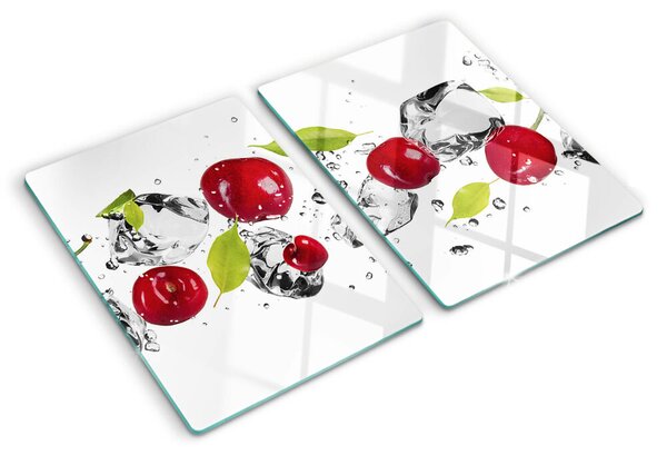 Üveg vágódeszka fényképpel Piros almák jéggel