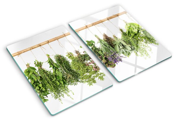 Üveg vágódeszka Szárított gyógynövények egy madzagon
