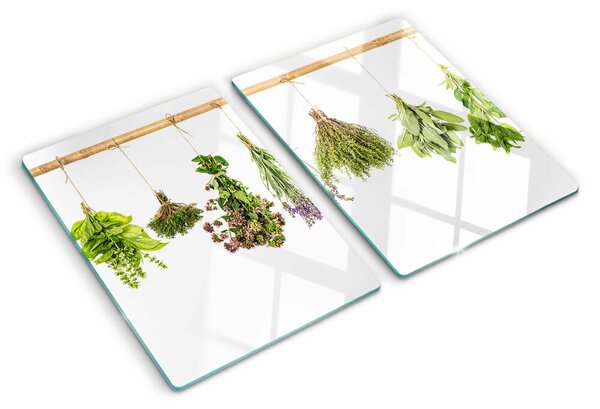 Üveg vágódeszka fényképpel Zsinóron szárított gyógynövények