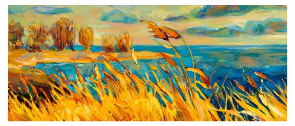 Kép - naplemente a tó felett, akril festmény (120x50 cm)