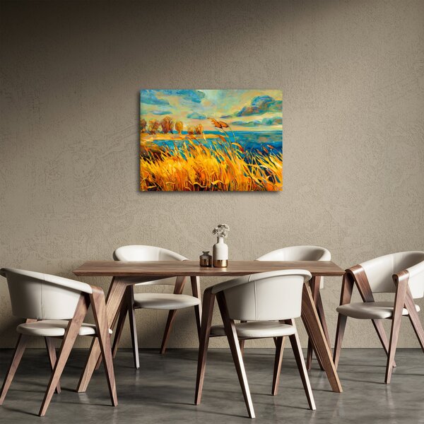 Kép - naplemente a tó felett, akril festmény (70x50 cm)