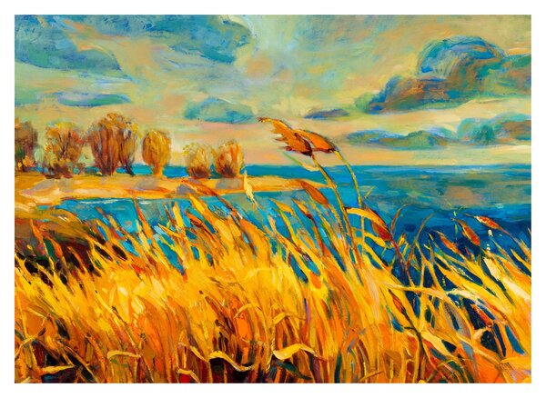 Kép - naplemente a tó felett, akril festmény (70x50 cm)