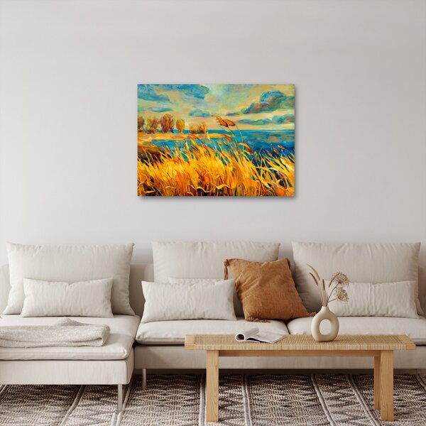 Kép - naplemente a tó felett, akril festmény (70x50 cm)
