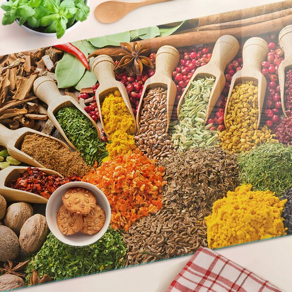 Üveg vágódeszka fényképpel Fűszerek és gyógynövények