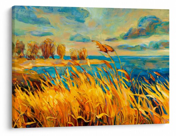 Kép - naplemente a tó felett, akril festmény (70x50 cm)