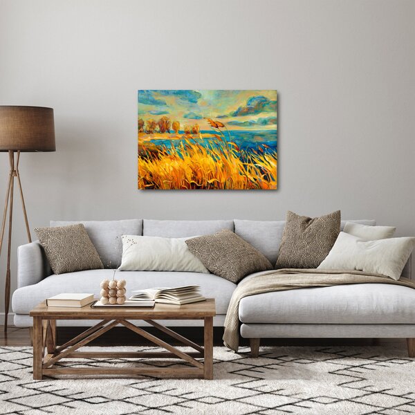 Kép - naplemente a tó felett, akril festmény (70x50 cm)