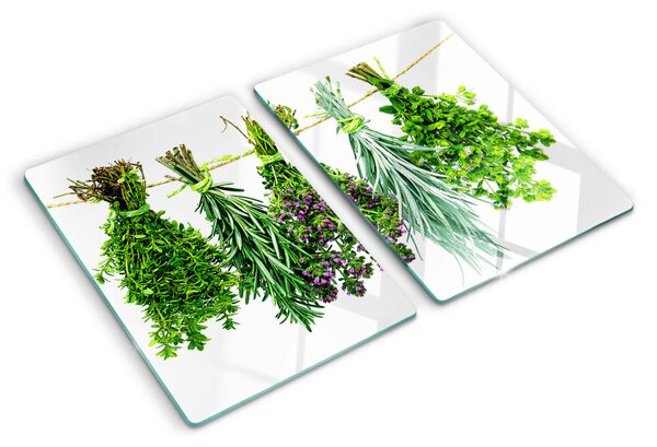 Üveg vágódeszka Szárított gyógynövények egy madzagon