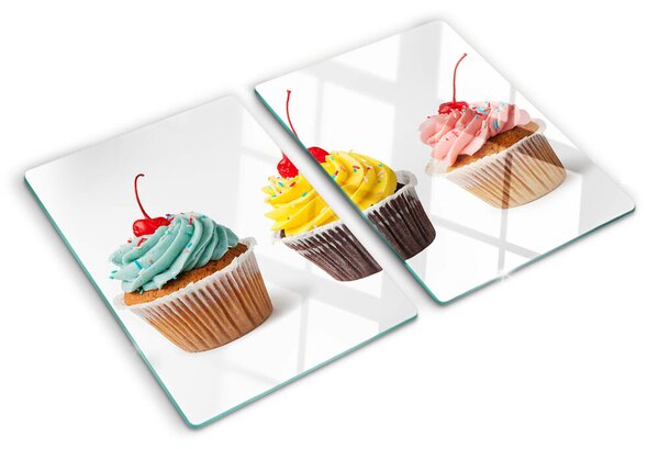 Edzett üveg vágódeszka Cupcake tejszínhabbal és cseresznyével