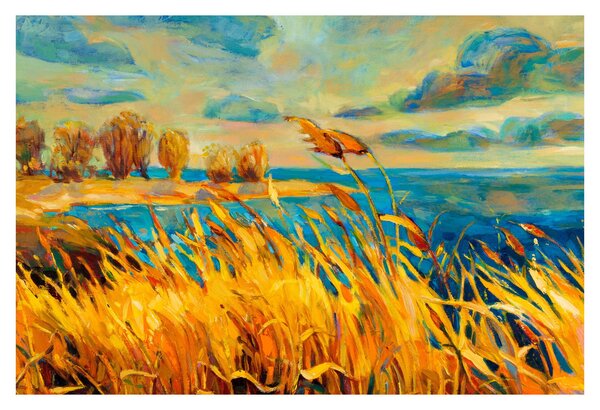 Kép - naplemente a tó felett, akril festmény (90x60 cm)