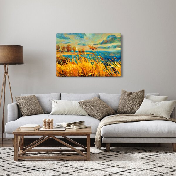 Kép - naplemente a tó felett, akril festmény (90x60 cm)