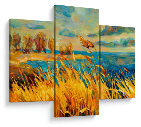 Kép - naplemente a tó felett, akril festmény (90x60 cm)