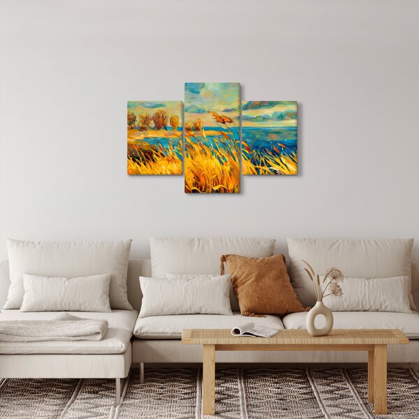 Kép - naplemente a tó felett, akril festmény (90x60 cm)