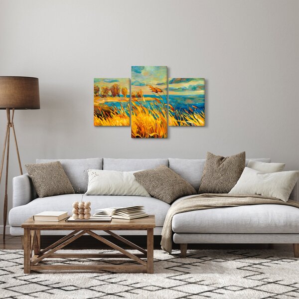 Kép - naplemente a tó felett, akril festmény (90x60 cm)