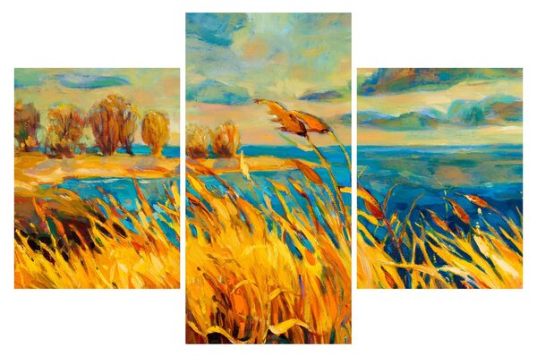 Kép - naplemente a tó felett, akril festmény (90x60 cm)