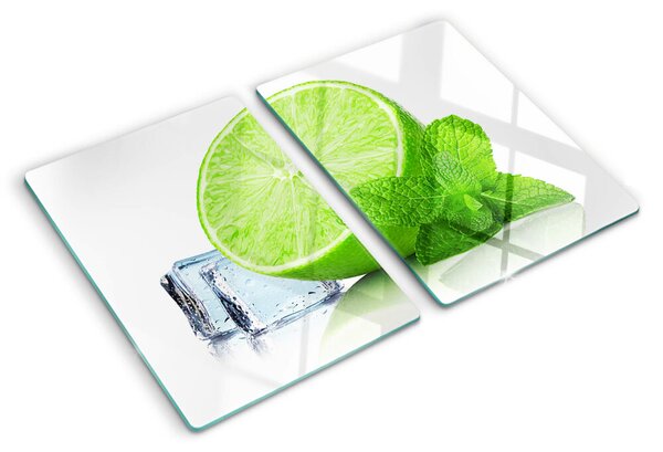 Üveg vágódeszka fényképpel Lime mentával és jéggel