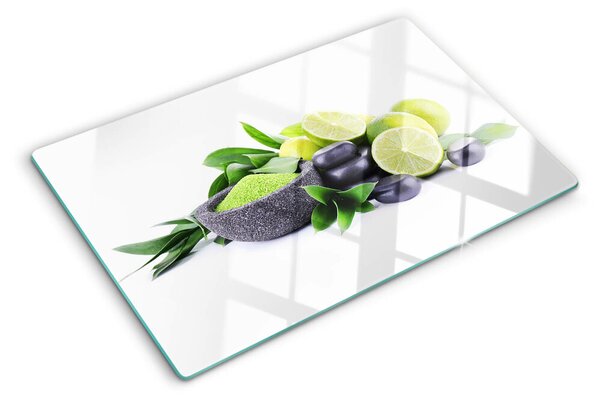 Edzett üveg vágódeszka Citrom és szőlő zöld háttéren