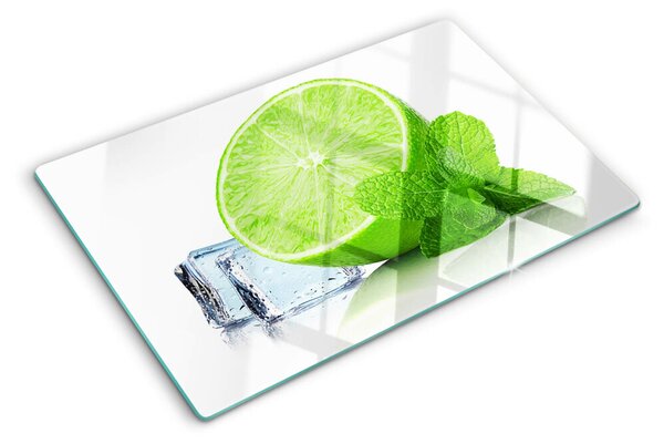 Üveg vágódeszka fényképpel Lime mentával és jéggel