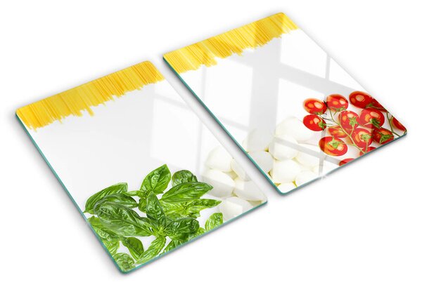 Edzett üveg vágódeszka Tészta fűszernövényekkel és paradicsommal