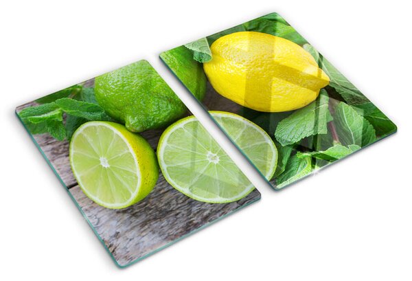 Üveg vágódeszka Citrom és lime mentával