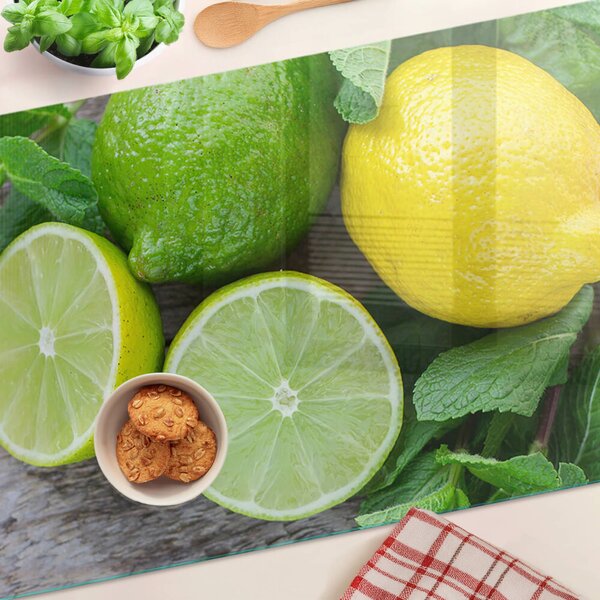 Üveg vágódeszka Citrom és lime mentával