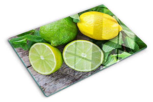 Üveg vágódeszka Citrom és lime mentával