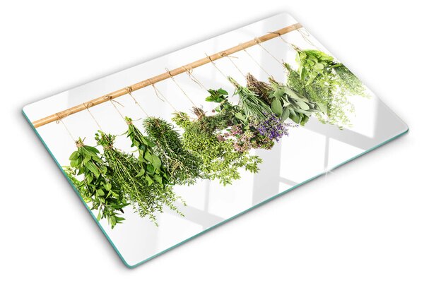 Üveg vágódeszka Szárított gyógynövények egy madzagon