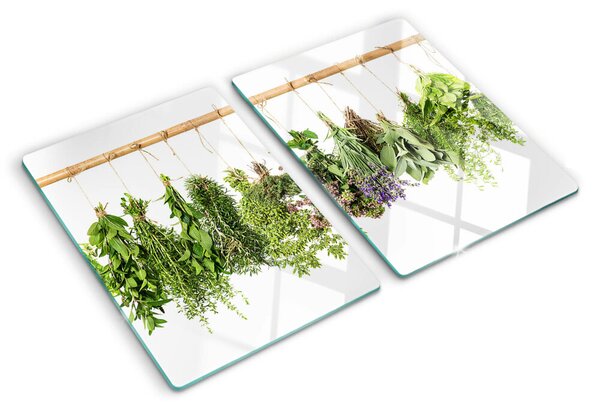 Üveg vágódeszka Szárított gyógynövények egy madzagon