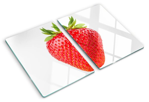 Edzett üveg vágódeszka Eper fehér alapon