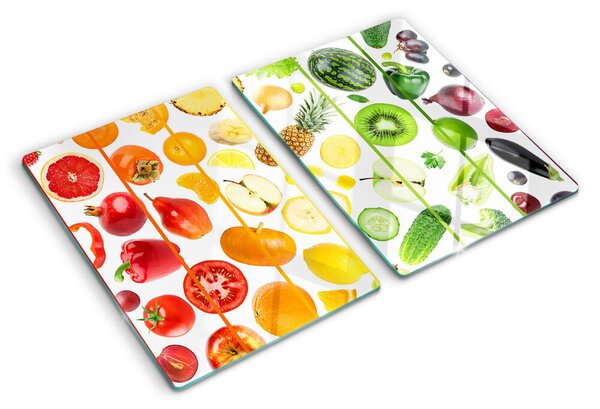 Üveg vágódeszka Gyümölcsök és zöldségek szivárvány színeiben