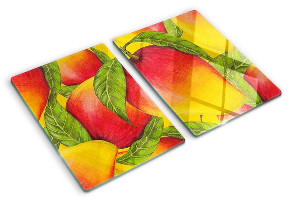 Edzett üveg vágódeszka Paprika zöld levelek hátterében