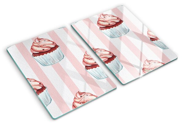 Üveg vágódeszka Rózsaszín csíkos cupcakesek