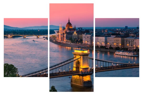 Kép - panoráma a városra, Budapest, Magyarország (90x60 cm)