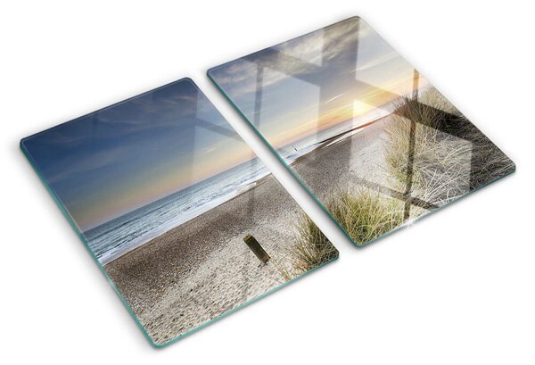Üveg vágódeszka fényképpel Strand naplementekor