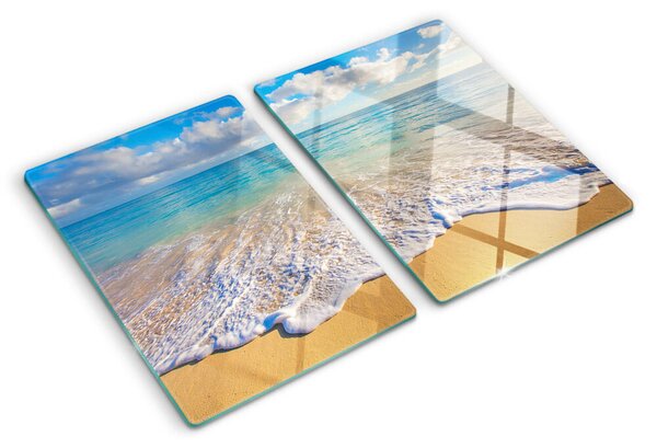 Üveg vágódeszka Strand hullámokkal és felhőkkel