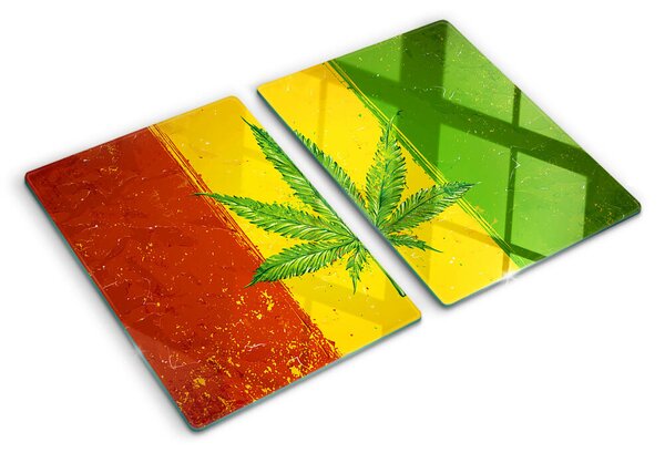 Edzett üveg vágódeszka Kannabiszlevél színes háttérrel