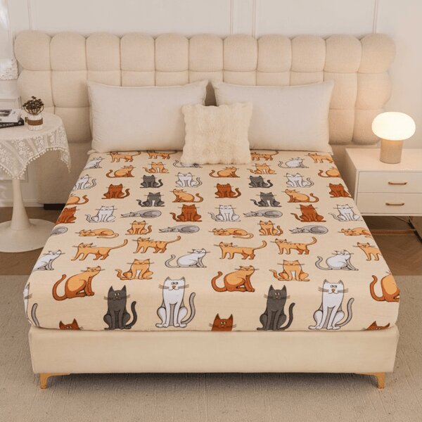 Mikroplüss lepedő COLORED CATS 90x200 cm krémszínű